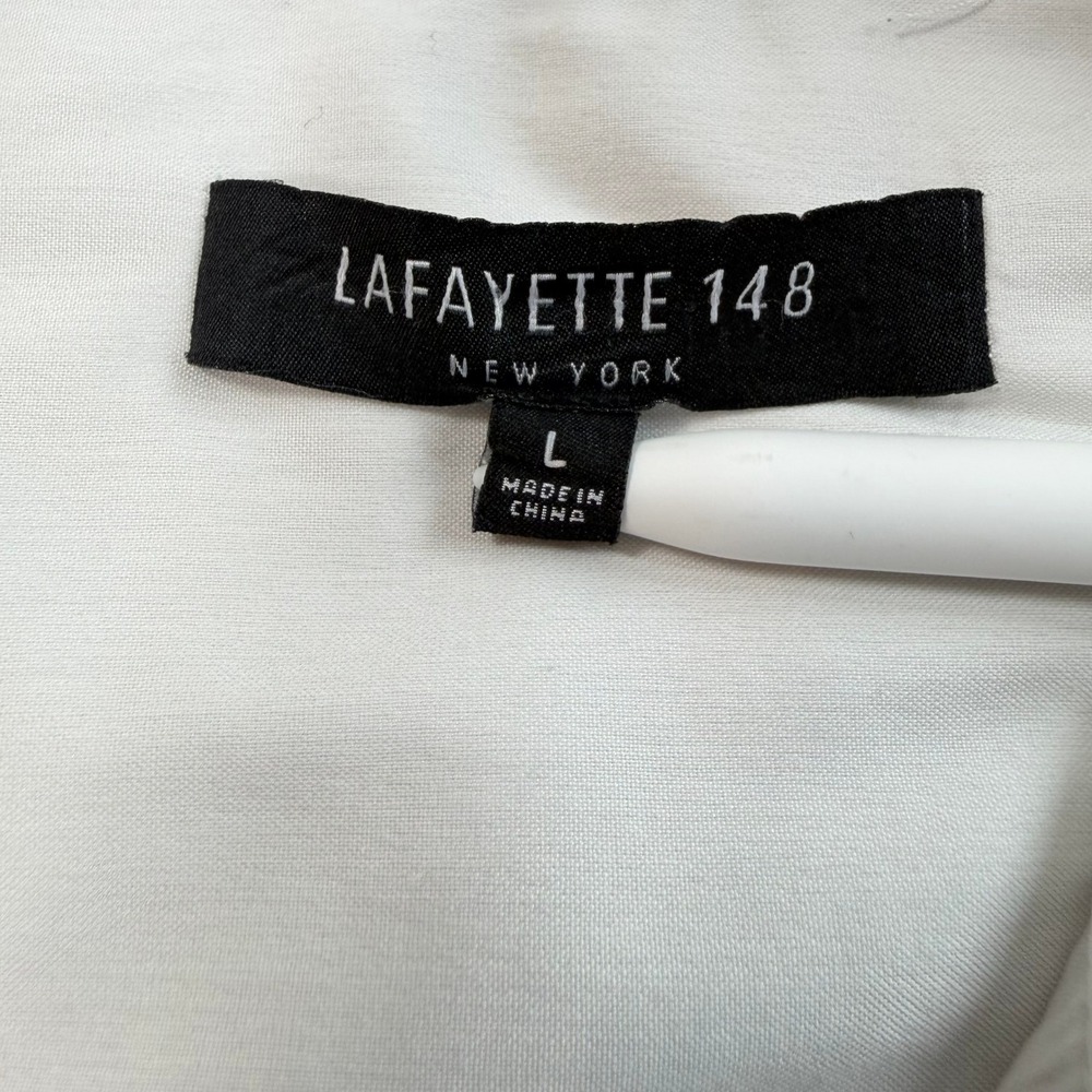 Lafayette 148 New York Marla White Tunic Shirt L Hidden Placket Oversized Poplin - Picture 4 of 9